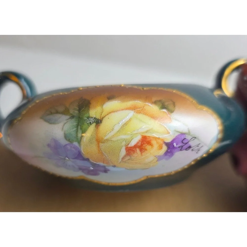 Vintage 1900s Bavaria Germany Hand Painted Floral Porcelain Creamer & Sugar Set